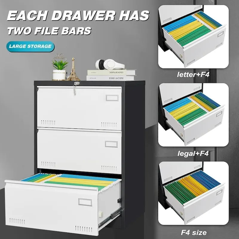 Metal Lateral 3 Drawer File Cabinet with Lock