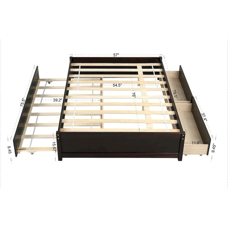 Full Bed With Twin Size Trundle And Two Drawers