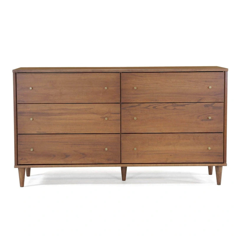 Mid-Century Modern 6-Drawer Solid Wood Dresser