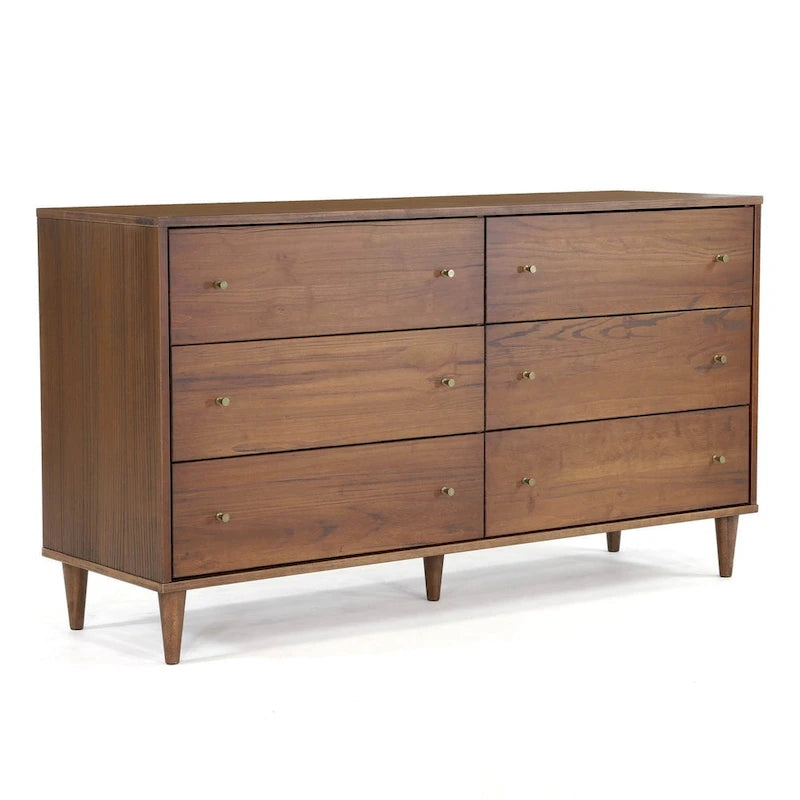 Mid-Century Modern 6-Drawer Solid Wood Dresser