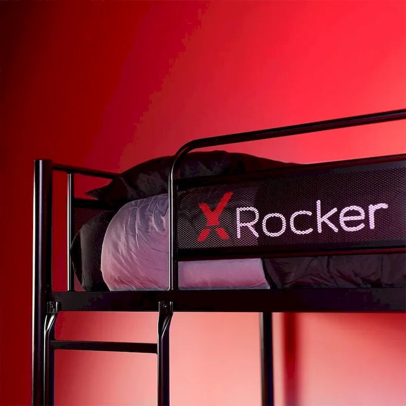 X Rocker Armada Twin Gaming Bunk Bed with Built-In Gaming Desk, Black