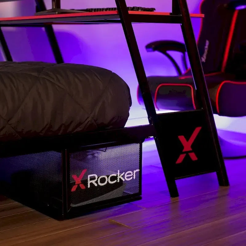 X Rocker Armada Twin Gaming Bunk Bed with Built-In Gaming Desk, Black