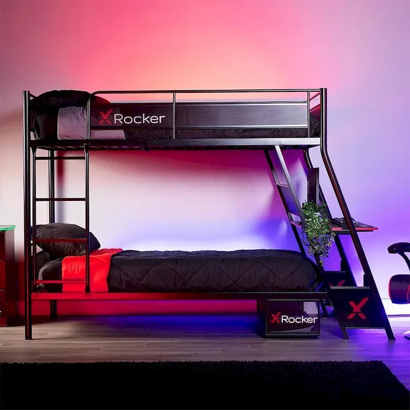 X Rocker Armada Twin Gaming Bunk Bed with Built-In Gaming Desk, Black