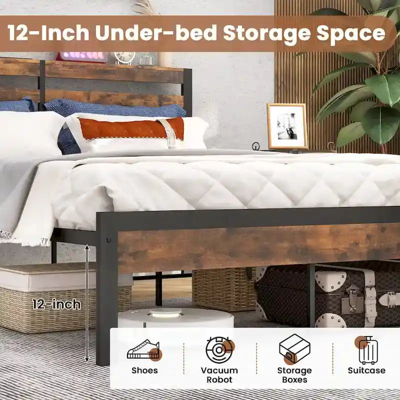 Industrial Metal Bed Frame Charging Station Mattress Foundation