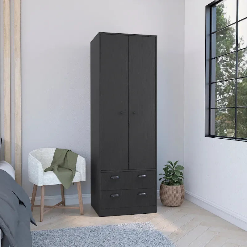 TUHOME St Monans Armoire with French Doors and 2 Drawers - N/A