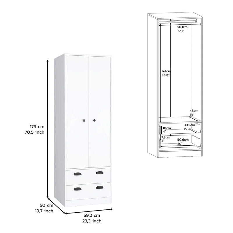 TUHOME St Monans Armoire with French Doors and 2 Drawers - N/A