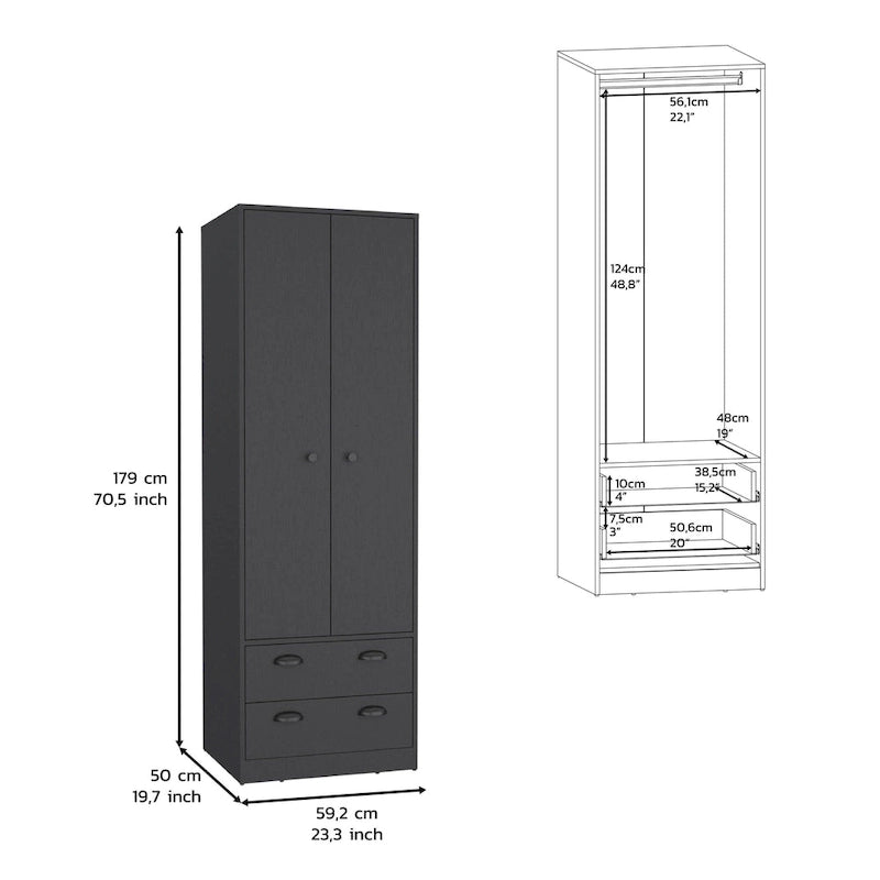TUHOME St Monans Armoire with French Doors and 2 Drawers - N/A