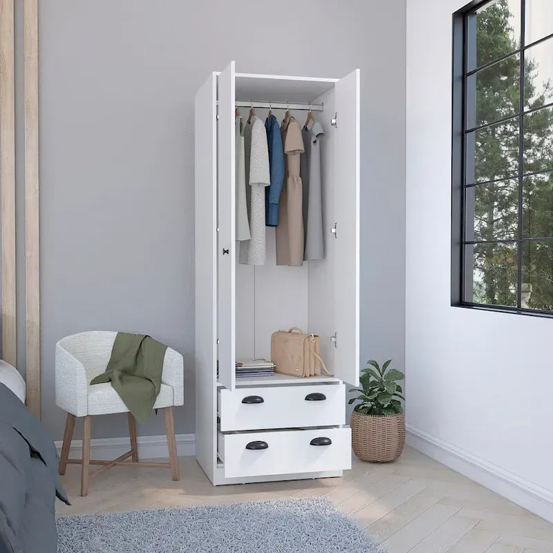 TUHOME St Monans Armoire with French Doors and 2 Drawers - N/A
