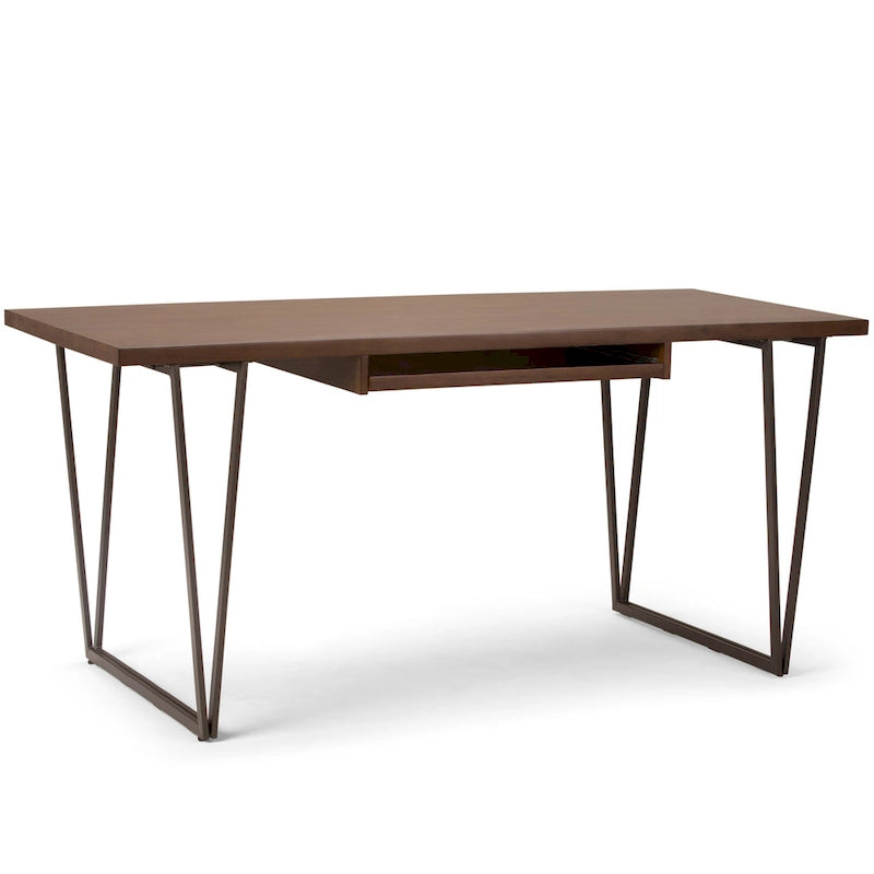 WYNDENHALL Travis SOLID WOOD Modern Industrial 66 inch Wide Writing Office Desk in Natural Aged Brown