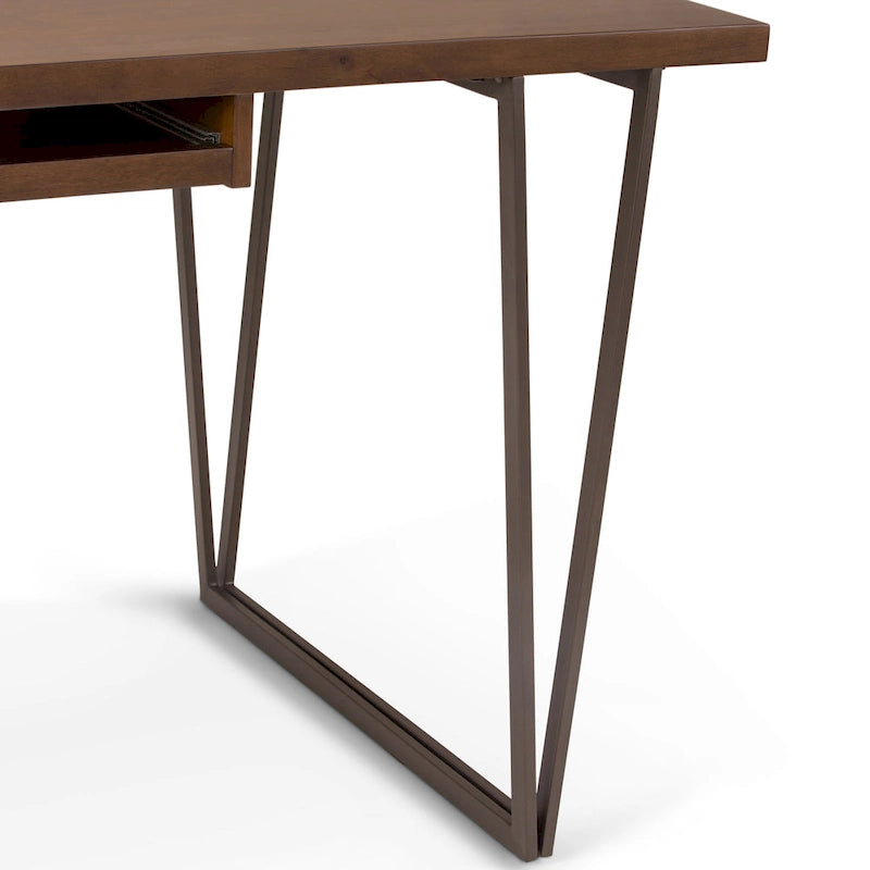 WYNDENHALL Travis SOLID WOOD Modern Industrial 66 inch Wide Writing Office Desk in Natural Aged Brown