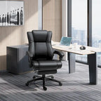 Vinsetto Executive Home Office Chair Padded High Back PU Leather Recliner with Retractable Footrest, Adjustable Height, Black