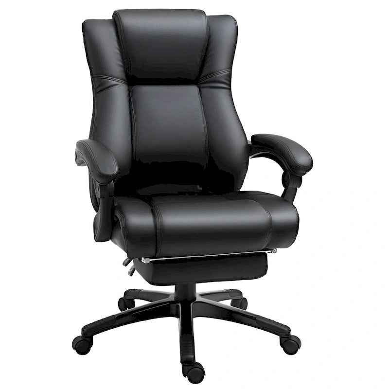 Vinsetto Executive Home Office Chair Padded High Back PU Leather Recliner with Retractable Footrest, Adjustable Height, Black