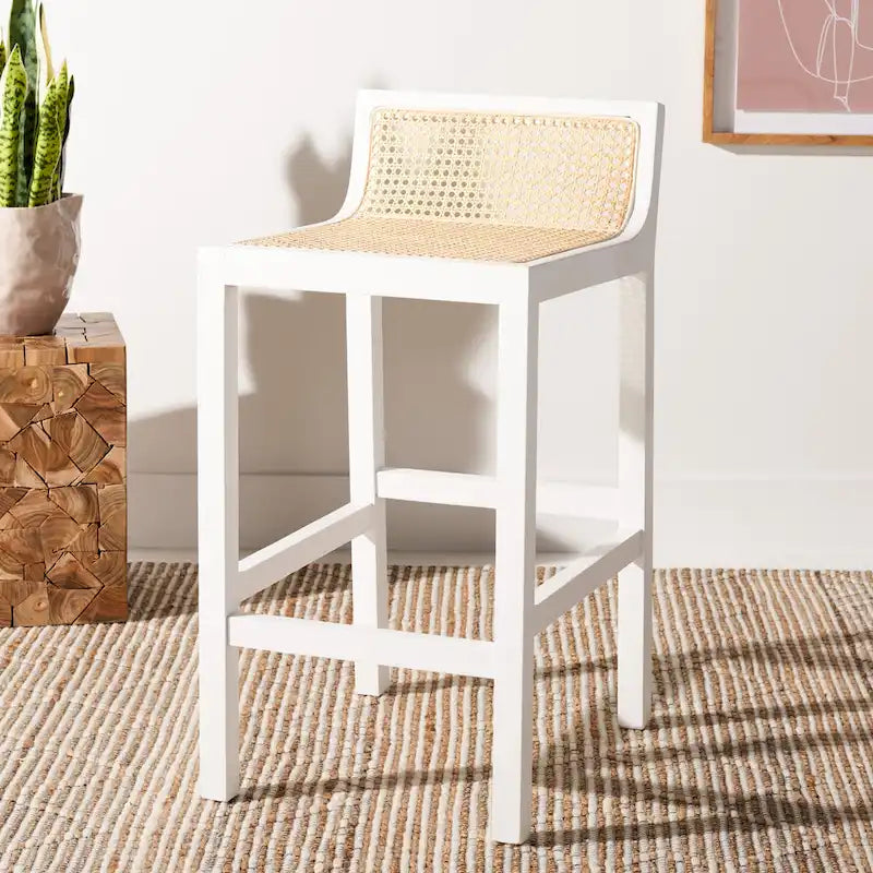 SAFAVIEH Carry Low Back Cane Counter Stool - 16 W x 19 D x 31 H - 16Wx19Dx31H