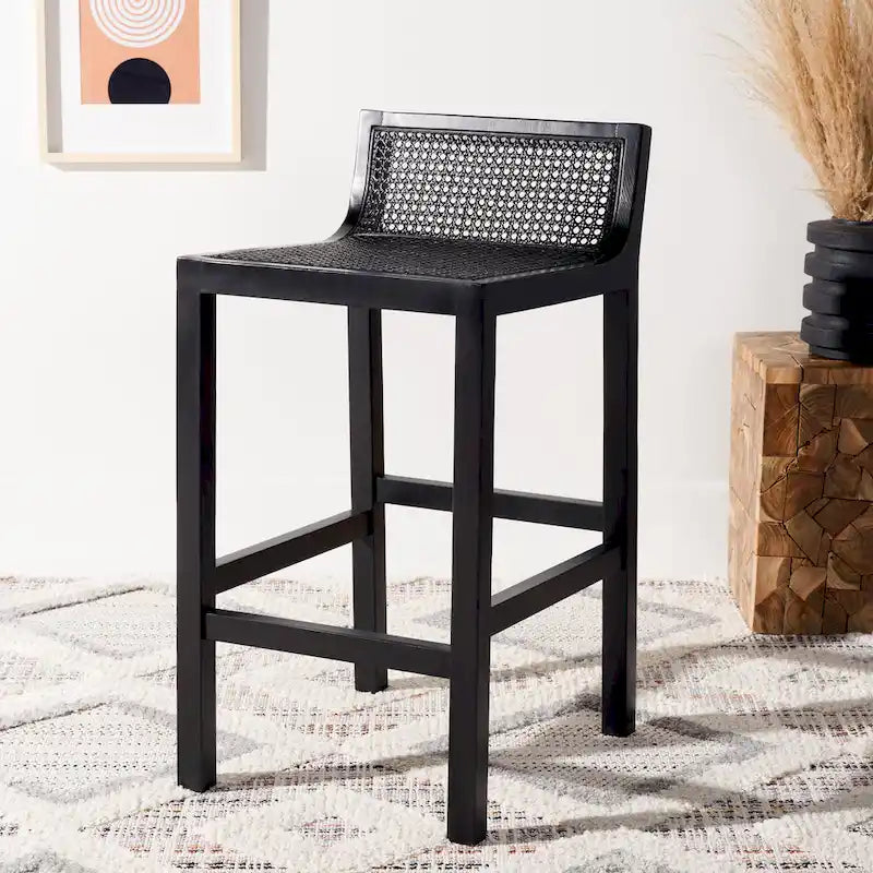 SAFAVIEH Carry Low Back Cane Counter Stool - 16 W x 19 D x 31 H - 16Wx19Dx31H