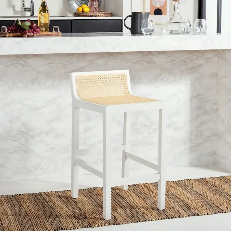 SAFAVIEH Carry Low Back Cane Counter Stool - 16 W x 19 D x 31 H - 16Wx19Dx31H