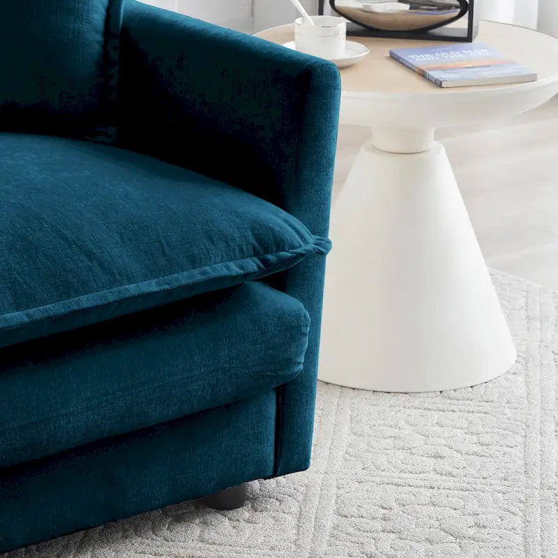 4 - Piece Upholstered Sectional Sofa with Ottoman Blue