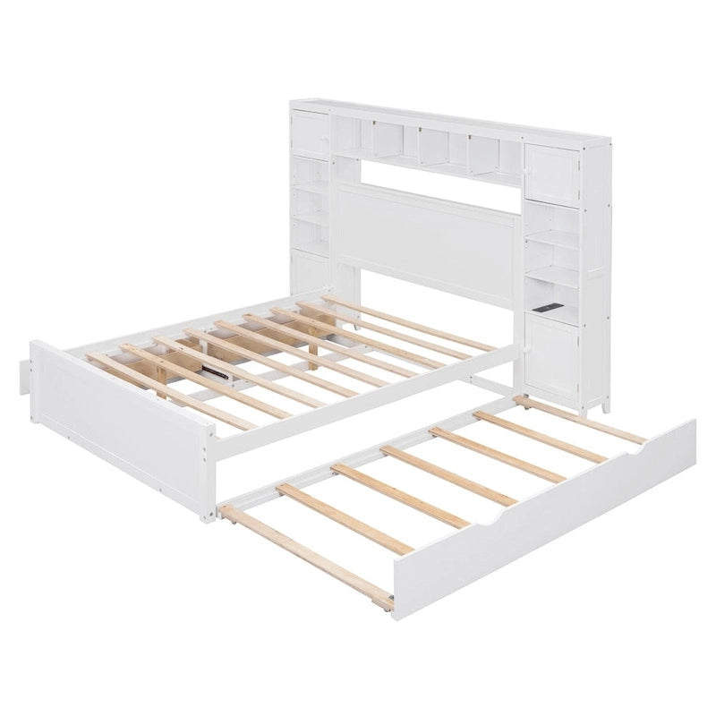 Full Size Wooden Bed With All-in-One Cabinet and Shelf, Espresso