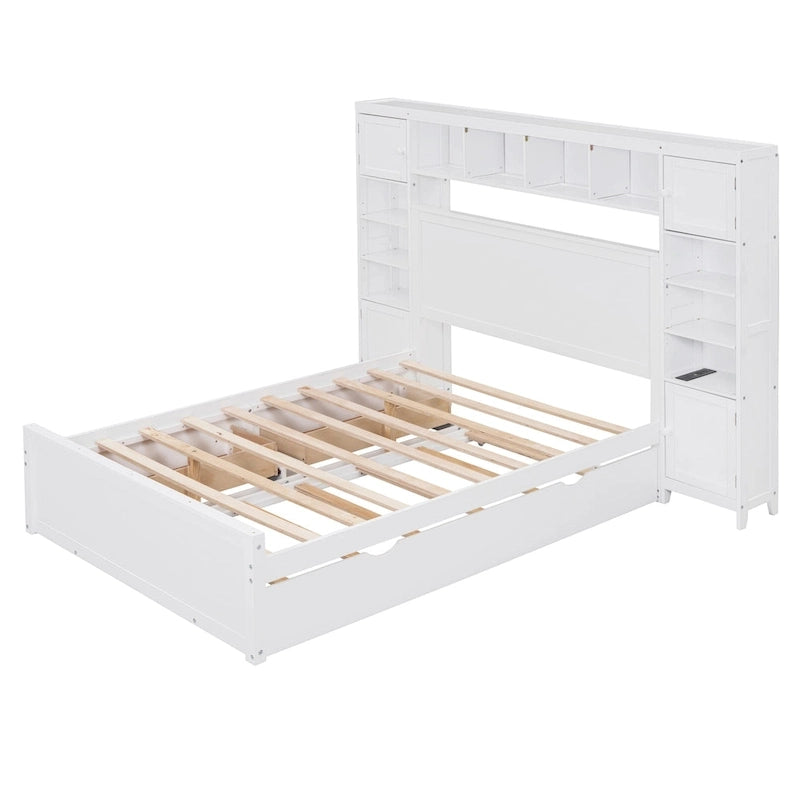 Full Size Wooden Bed With All-in-One Cabinet and Shelf, Espresso