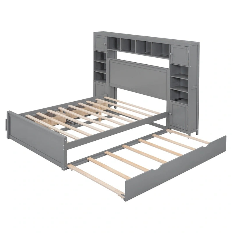 Full Size Wooden Bed With All-in-One Cabinet and Shelf, Espresso