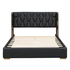 Full Size Upholstered Platform Bed with Metal Strips, Black