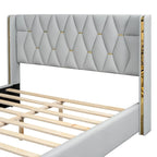 Full Size Upholstered Platform Bed with Metal Strips, Black