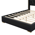 Full Size Upholstered Platform Bed with Metal Strips, Black