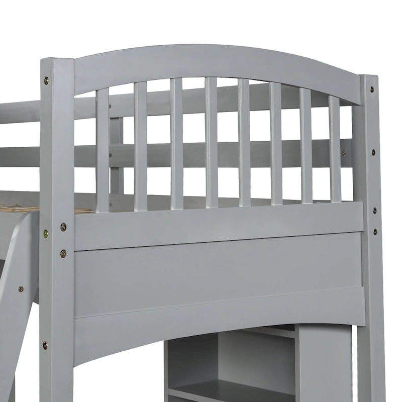 Twin size Loft Bed with Storage Shelves, Desk and Ladder