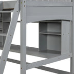 Twin size Loft Bed with Storage Shelves, Desk and Ladder