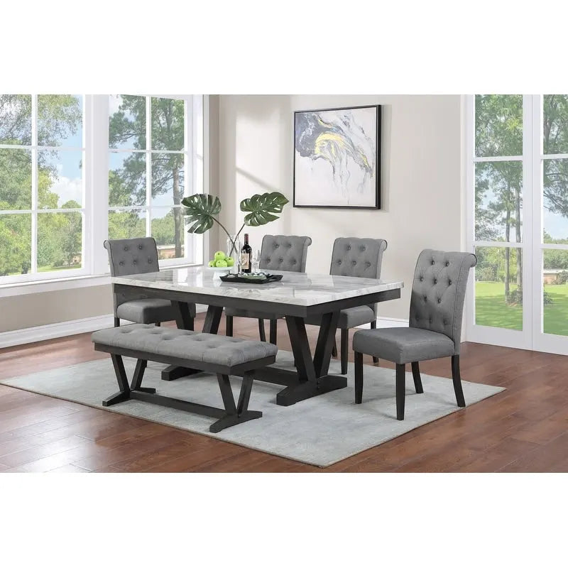 6-Piece Faux Marble Top Dining Set