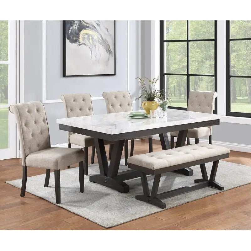 6-Piece Faux Marble Top Dining Set
