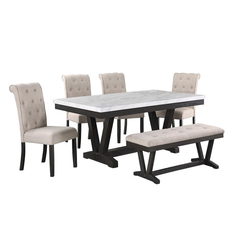 6-Piece Faux Marble Top Dining Set