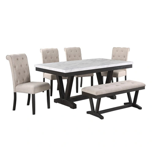 6-Piece Faux Marble Top Dining Set