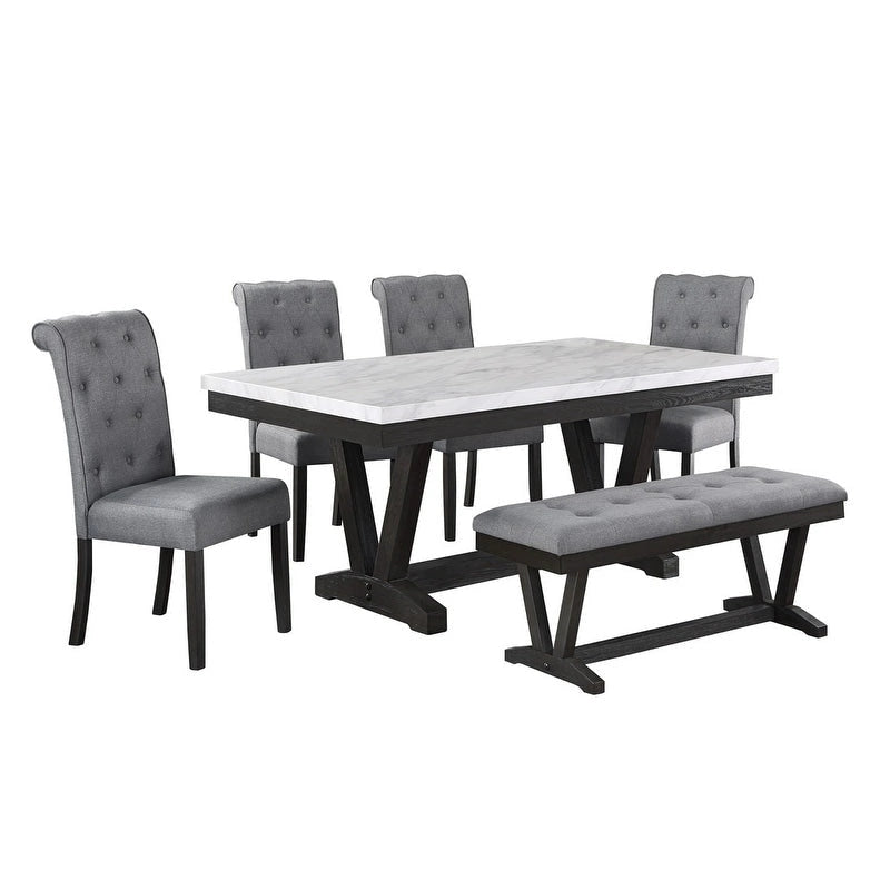 6-Piece Faux Marble Top Dining Set