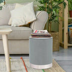 Adeco Vanity Upholstered Round Velvet Ottoman Footstool Silver Trim