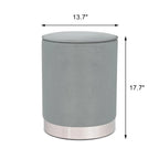 Adeco Vanity Upholstered Round Velvet Ottoman Footstool Silver Trim