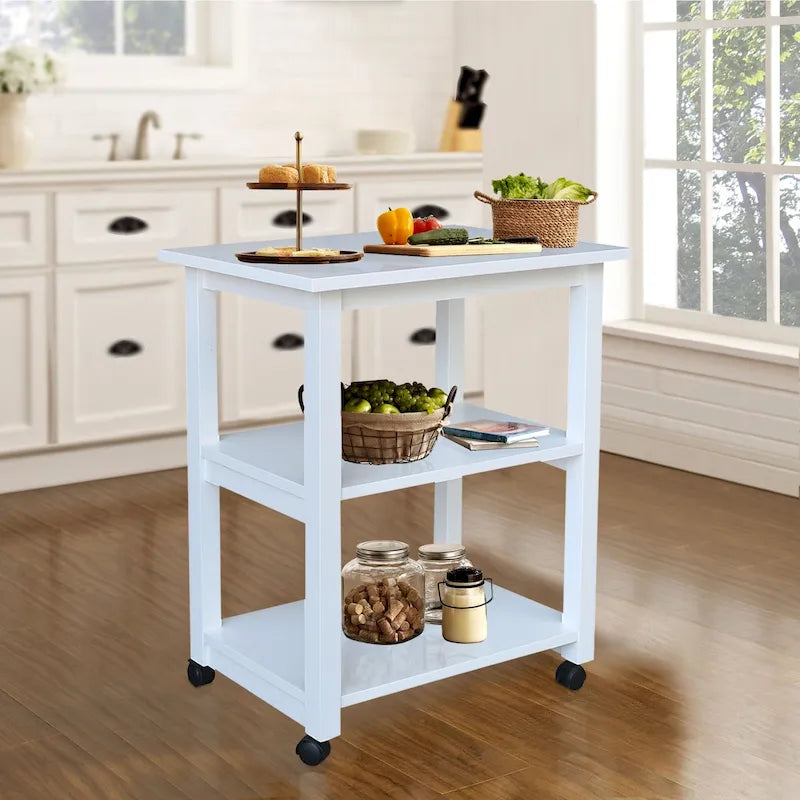 Solid Wood Microwave Kitchen Cart with Storage Shelf