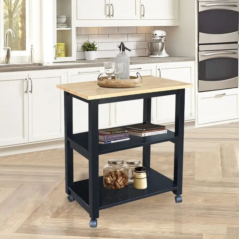 Solid Wood Microwave Kitchen Cart with Storage Shelf
