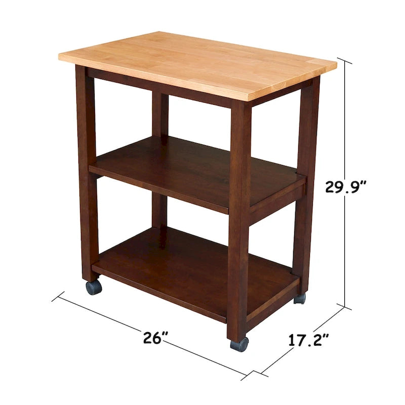 Solid Wood Microwave Kitchen Cart with Storage Shelf