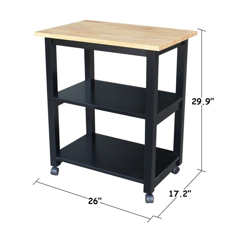 Solid Wood Microwave Kitchen Cart with Storage Shelf