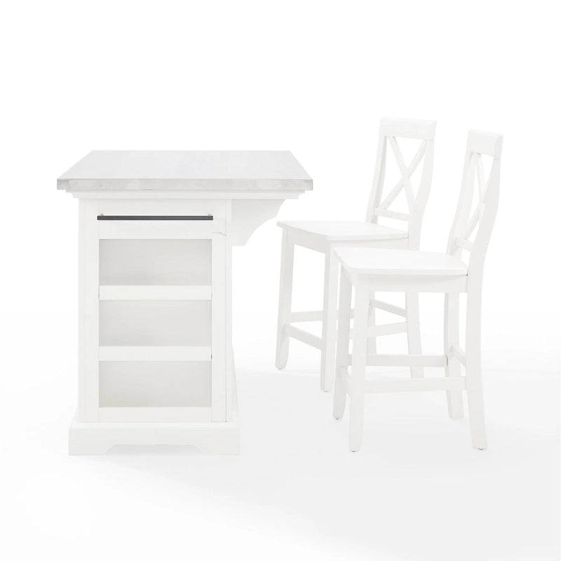 Crosley Julia Stainless Steel Top Island W/X-Back Stools - 50 W x60 D x41 H