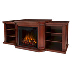 Valmont 74.25 Electric TV Stand Fireplace in Dark Mahogany by Real Flame - 75.5 W x 21.5 D x 27.7 H