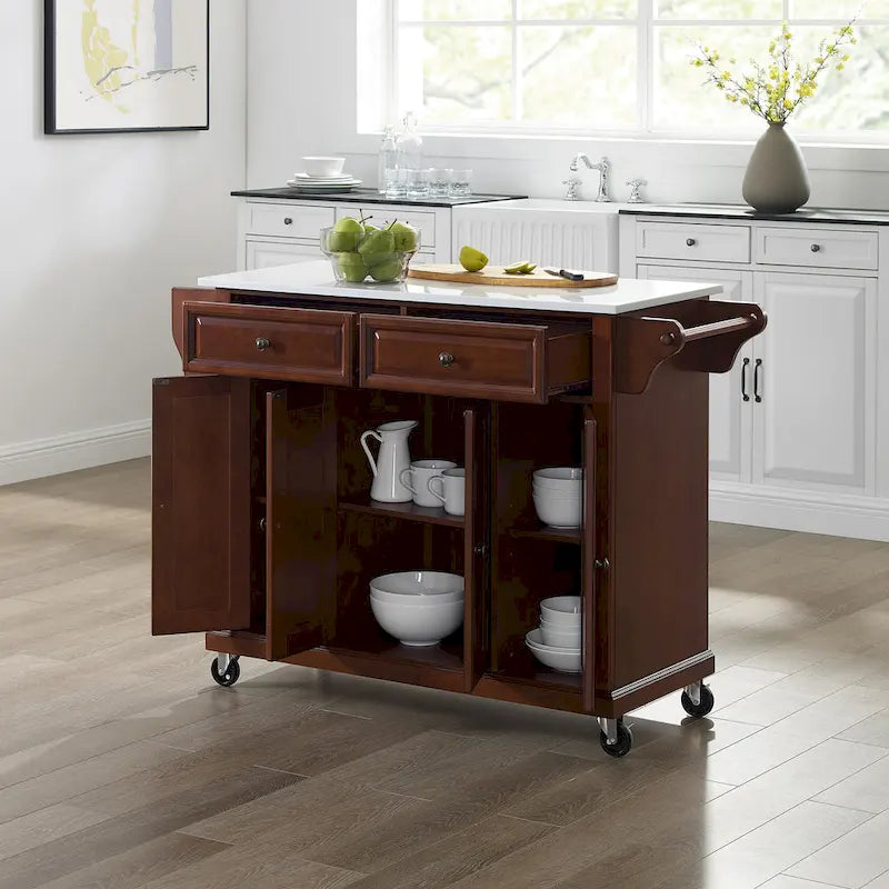Crosley Full-size Granite Top Mahogany Kitchen Cart - 51.5 W x 18 D x 36.5 H