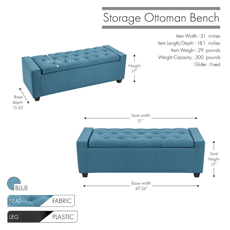 Fabric Flip Top Storage Ottoman Bench