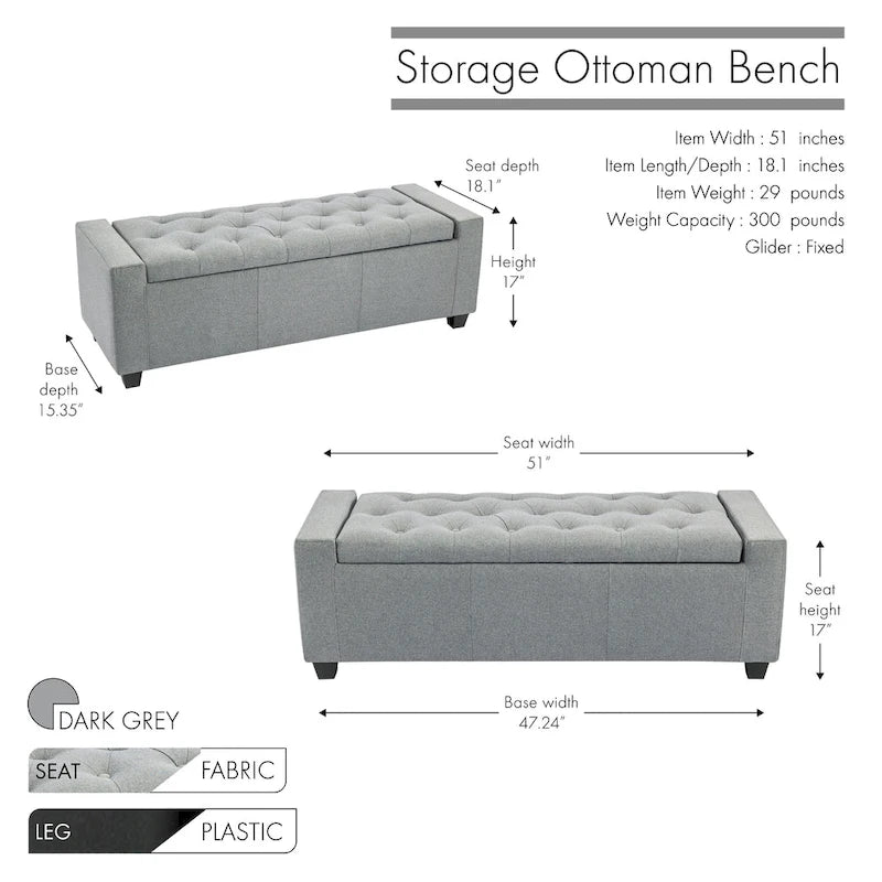 Fabric Flip Top Storage Ottoman Bench