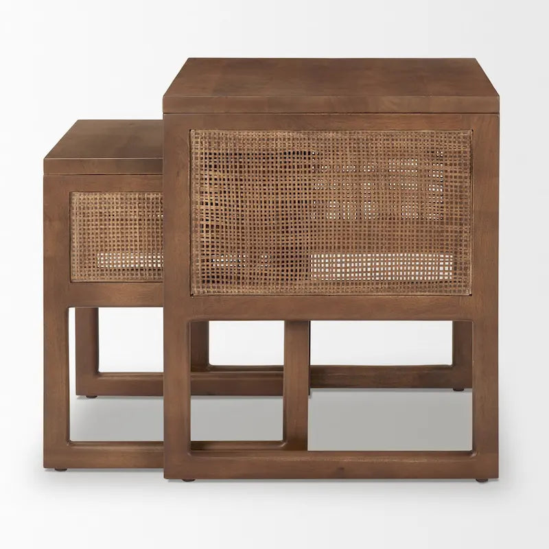 Grier Solid Wood With Cane Accents Square Nesting Accent Tables (Set of 2) - 20L x 20W x 23H