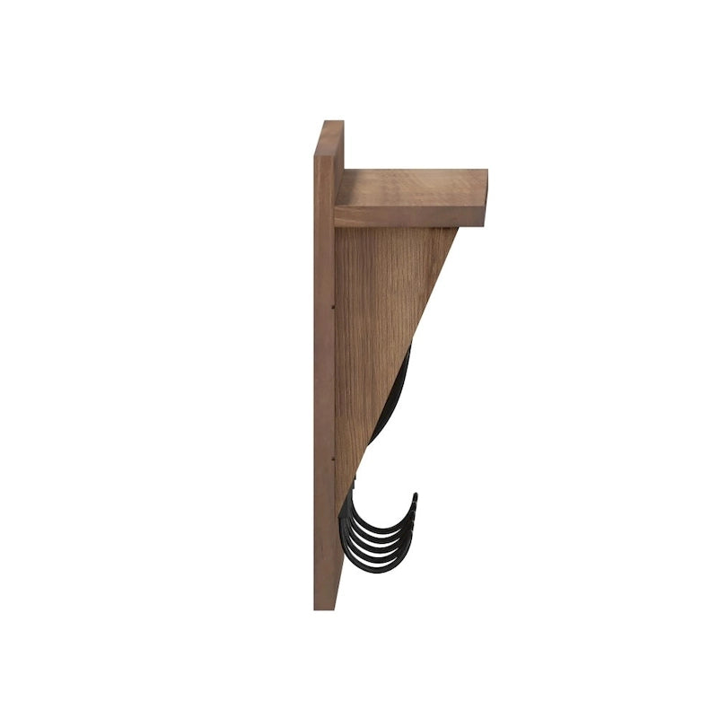 Wall Mounted Storage Rack with Upper Shelf and Storage Hooks