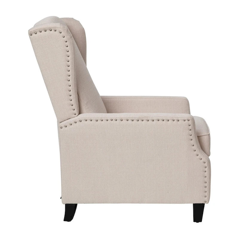 Push Back Wing Back Pocket Spring Recliner with Side Accent Nail Trim