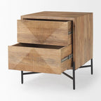 Cairo Light Brown Solid Wood w/ Black Iron Frame & 2 Drawer Accent Table - 22L x 22W x 26H