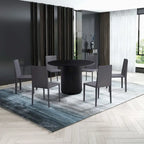Black Round Dining Table, MDF handcraft Pedestal Dining Room Table