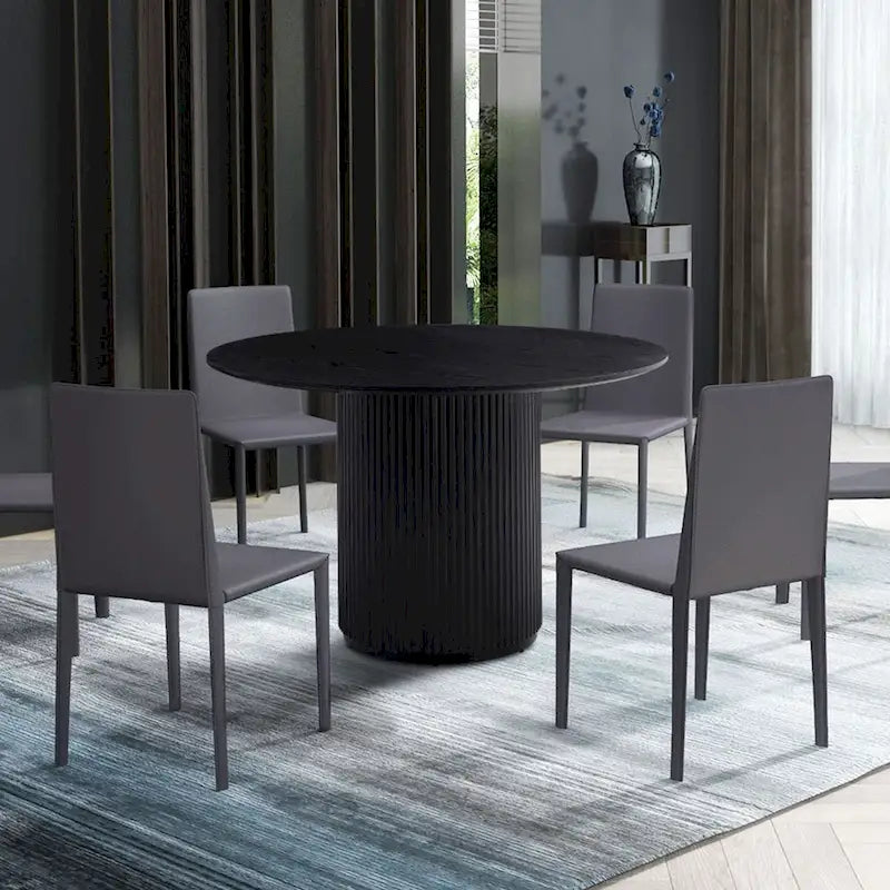 Black Round Dining Table, MDF handcraft Pedestal Dining Room Table